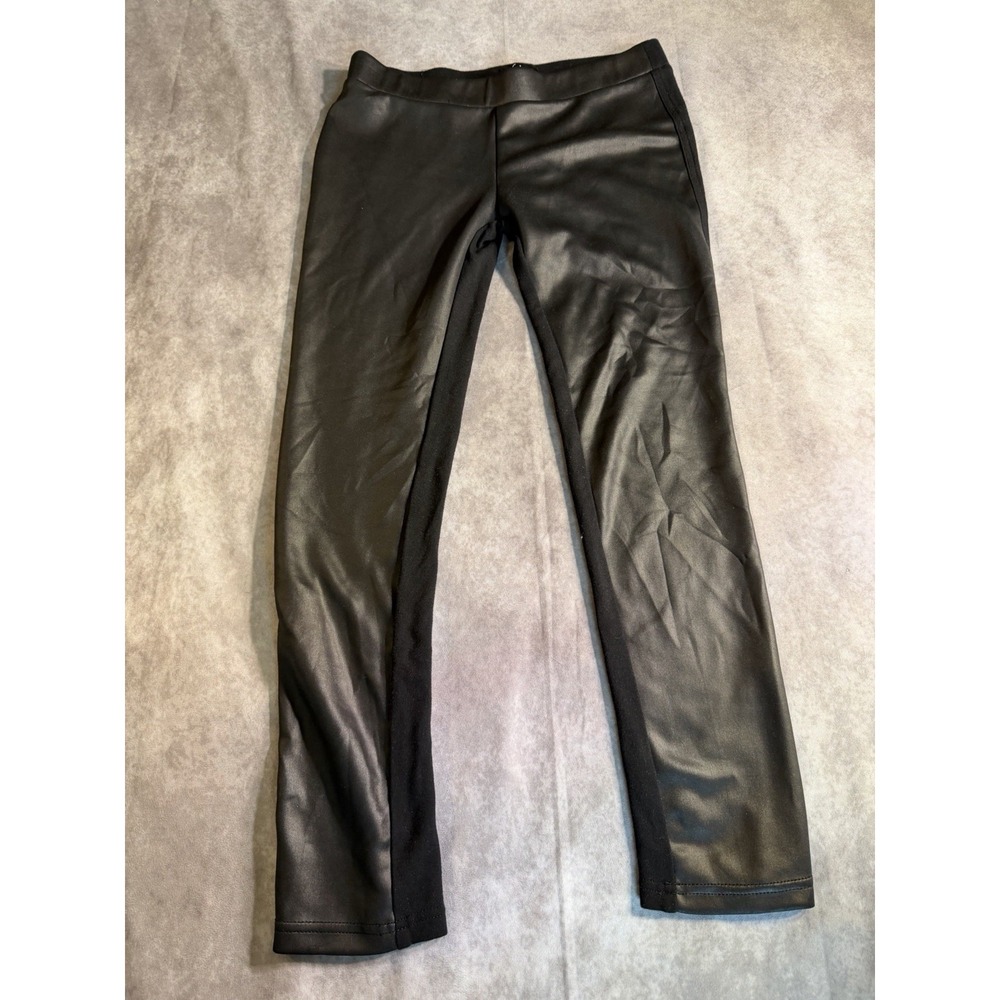 Labijou Black Faux Leather Mixed Media Leggings - Knit Panel Pants, Size L